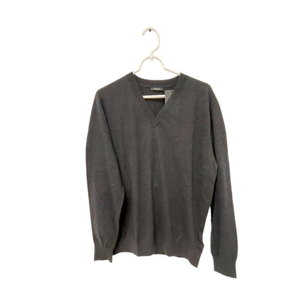 Massimo Dutti Mens Sweater L Large Cashmere Wool Gray V-Neck 0960/315 NWT